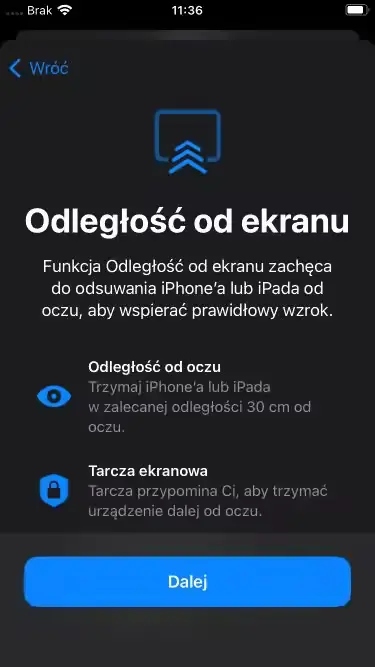 Włączanie odległości od ekranu